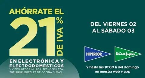  El Corte Ingl&eacute;s ofrece ahorrar el 21% de IVA en miles de productos s&oacute;lo el 2 y 3 de junio. 