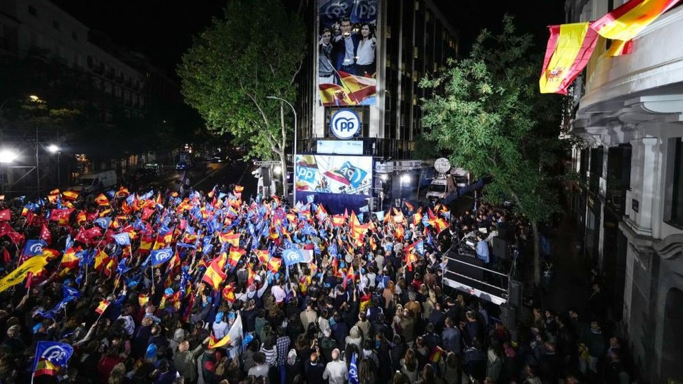 Imagen de los exteriores de la sede del PP en Madrid
