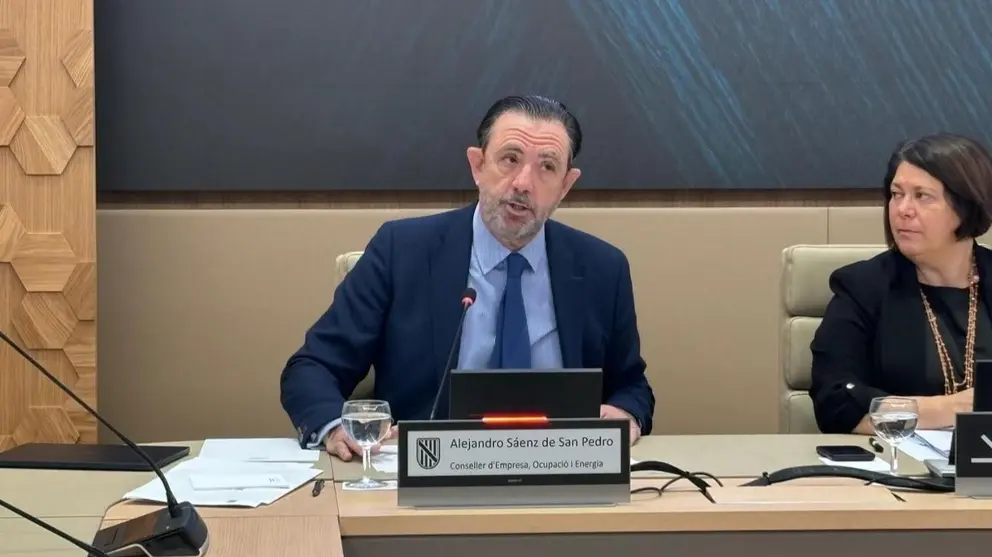 El conseller S&aacute;enz de San Pedro explicando los presupuestos de su departamento.