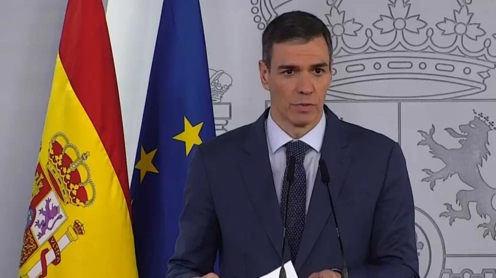 Un momento de la comparecencia del presidente Pedro S&aacute;nchez.