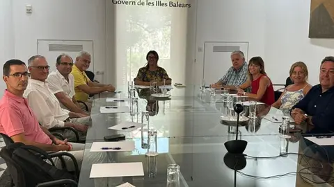 Rafael Roig, acompa&ntilde;ado de miembros de su Junta Directiva, a la Consellera de Mobilitat, Marta Vidal, en una reuni&oacute;n mantenida esta ma&ntilde;ana en la sede de este departamento auton&oacute;mico.