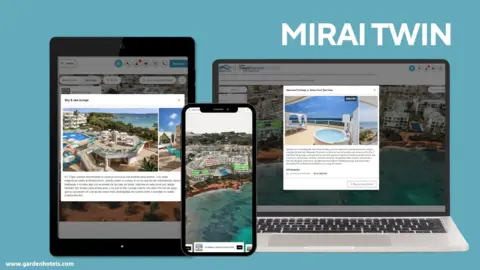 Imagen de la tecnolog&iacute;a Mirai Twin, que permite a los clientes de Garden Hotels tener una experiencia inmersiva a trav&eacute;s de un gemelo digital en 3D del hotel.