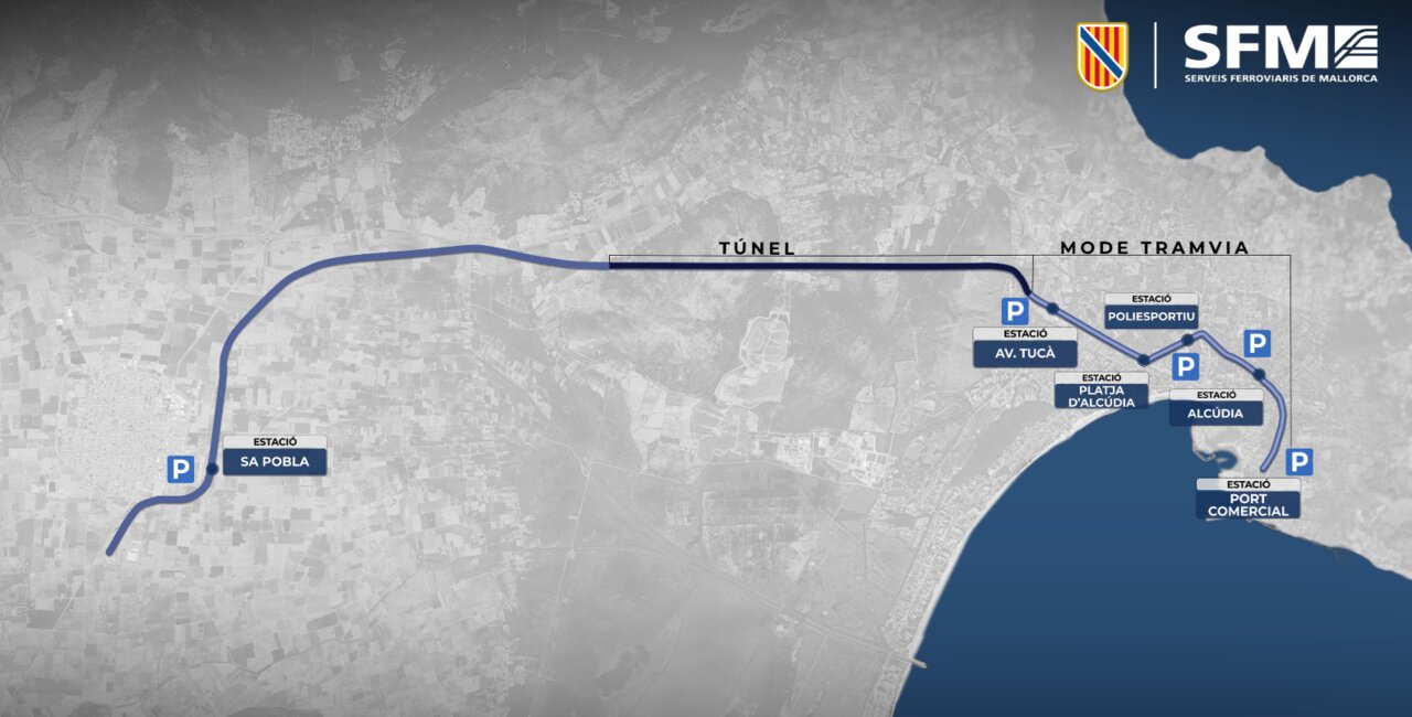Plano del recorrido completo que tendrá la nueva linea ferroviaria.