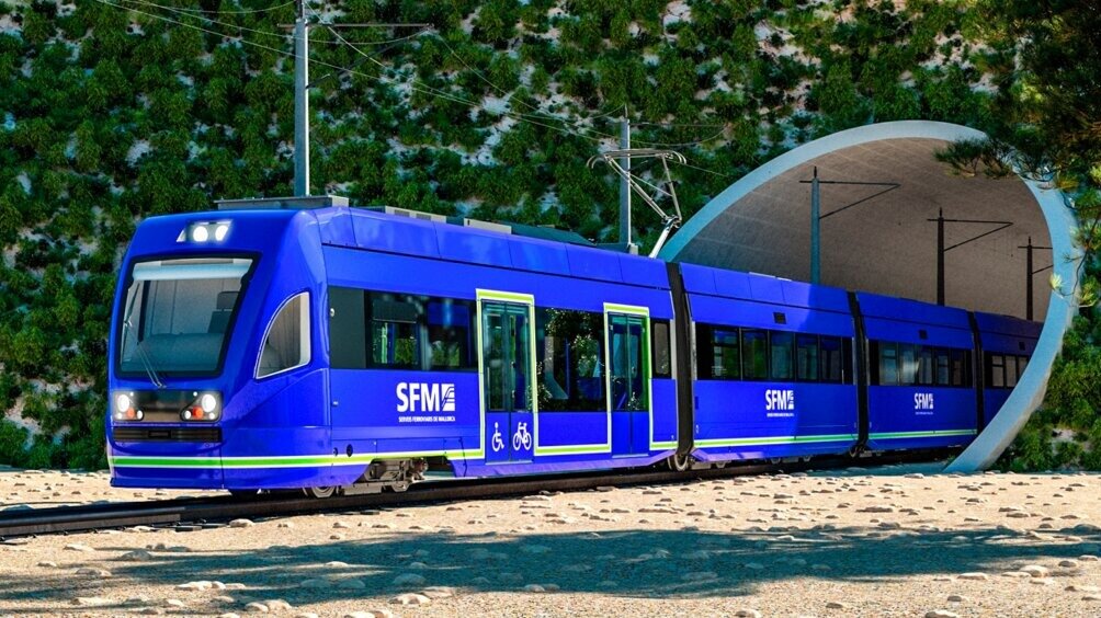 Recreación de la imagen del tren saliendo del tunel por debajo de Son Fe y Sant Martí.
